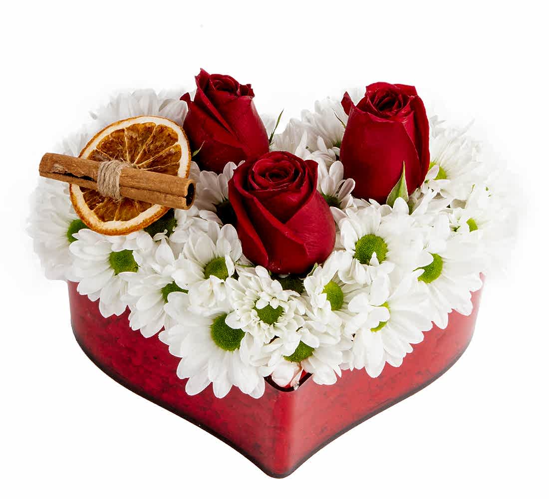 Kalpte Serisi Kırmızı Gül ve Papatya